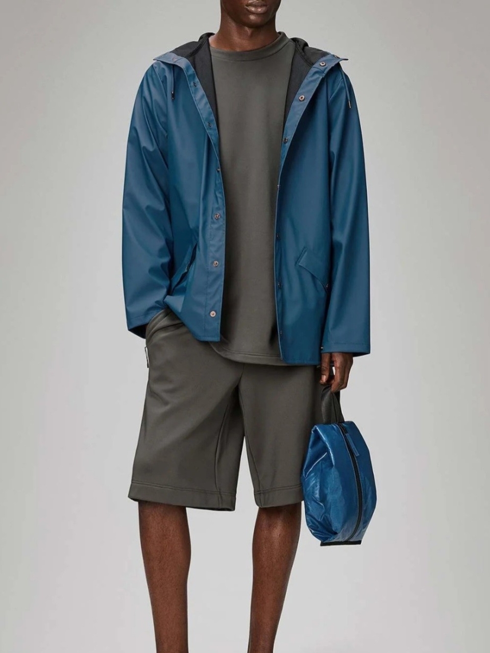 Rains Men's Teal Blue Hooded Raincoat